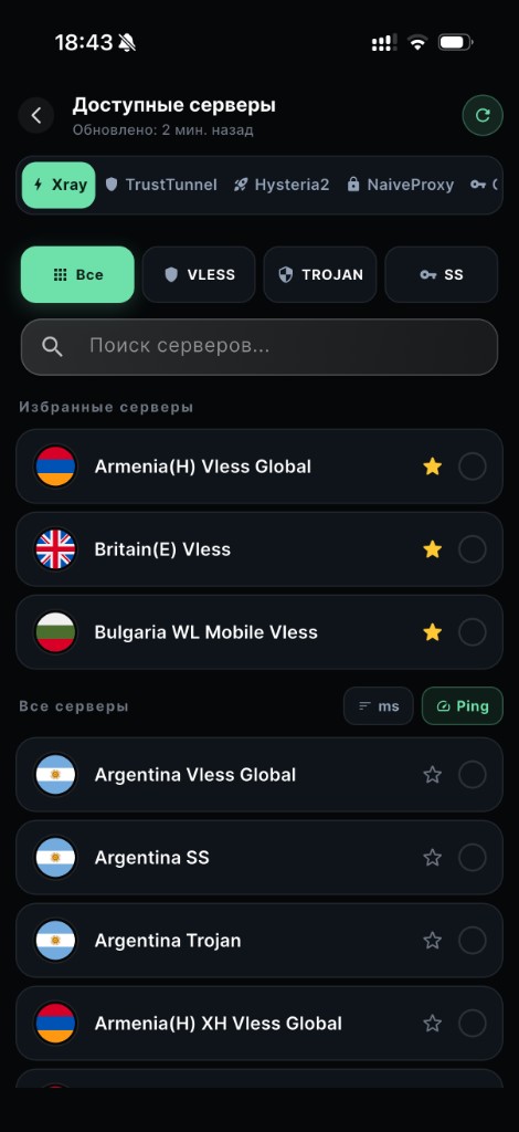 Список серверов